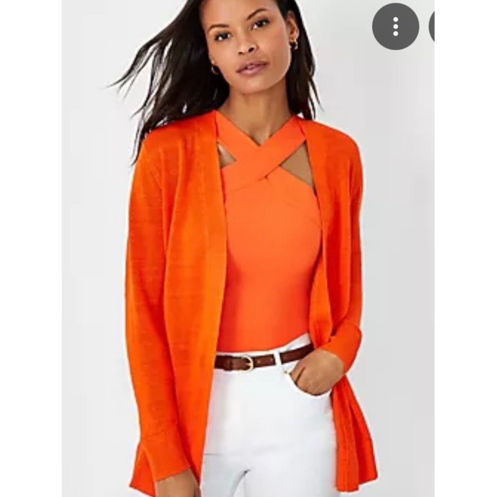 Ann Taylor Factory Cardigan S Orange Excellent Open Front Viscose Transitional